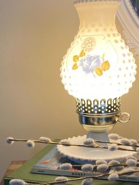 Vintage Milk Glass Hobnail Lamp | Blue Rose Design